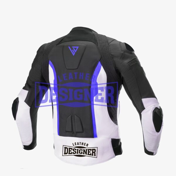 V2 Leather Motorcycle Jacket Blue Back