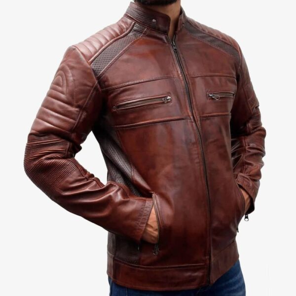 Vintage Biker Cafe Racer Distressed Brown Wax Leather Jacket