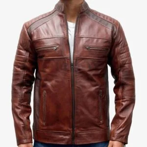 Vintage Biker Cafe Racer Distressed Brown Wax Leather Jacket