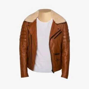 Biker Jacket with Fur Collar