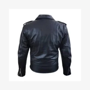 Biker Style Classic Leather Jacket backview