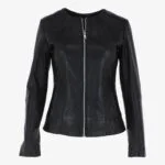 Collarless Fitted Leather Jacket