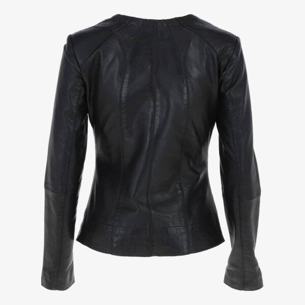Collarless Fitted Leather Jacket Backview
