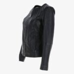 Collarless Fitted Leather Jacket