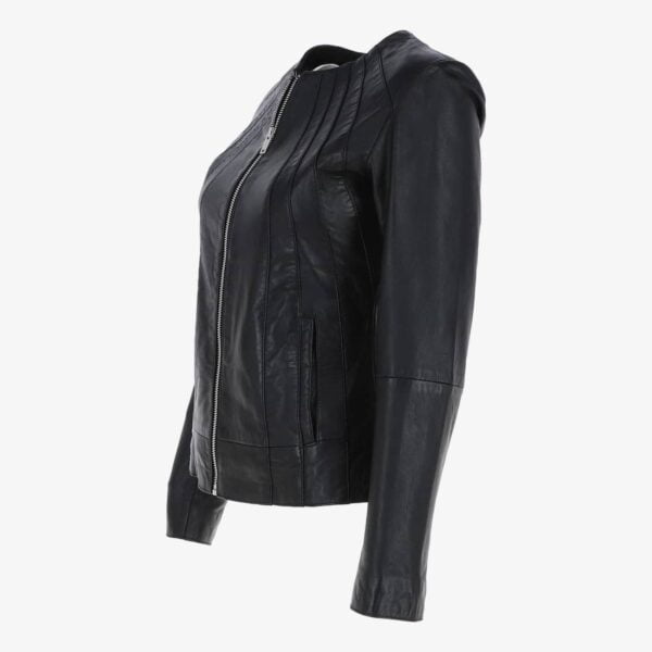 Collarless Fitted Leather Jacket Sideview