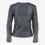Collarless Fitted Leather Jacket Grey