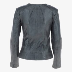 Collarless Fitted Leather Jacket - Image 5