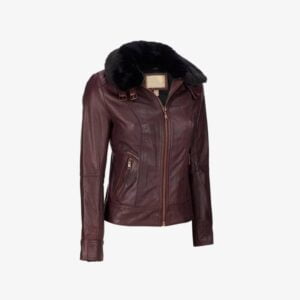 Ladies Fur Collar Leather jacket