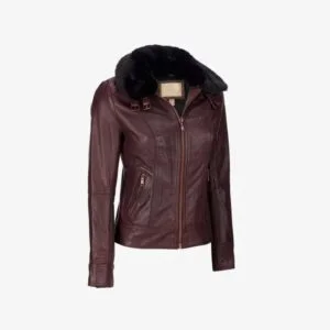 Ladies Fur Collar Leather jacket