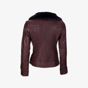 Ladies Fur Collar Leather jacket backview