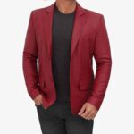Two Buttons Leather Blazer for Men