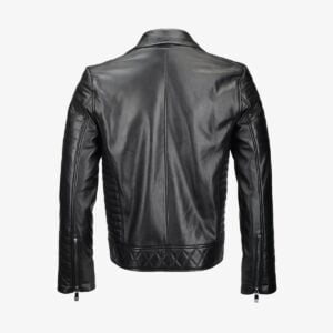 Side Zip Ribbed Leather Jacket Backview