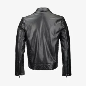 Side Zip Ribbed Leather Jacket Backview