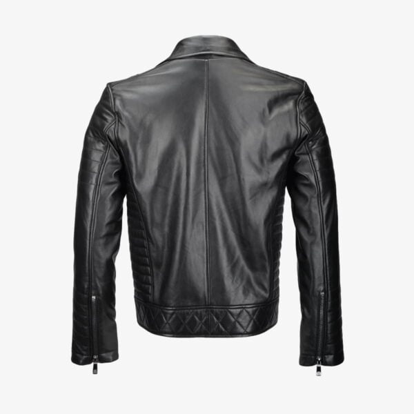 Side Zip Ribbed Leather Jacket Backview