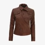 Women Button Style Leather Jacket