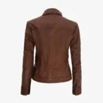 Women Button Style Leather Jacket Backview