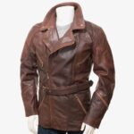 Brown Belted Leather Coat for Mens
