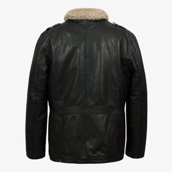 Mens Black Leather Coat Back