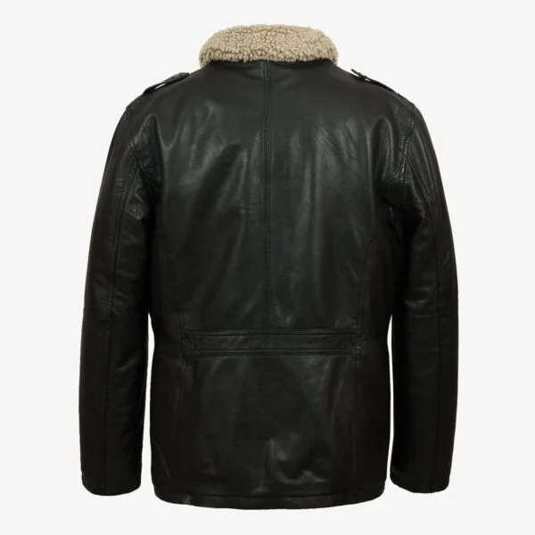 Mens Black Leather Coat Back