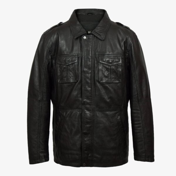 Mens Black Leather Coat2