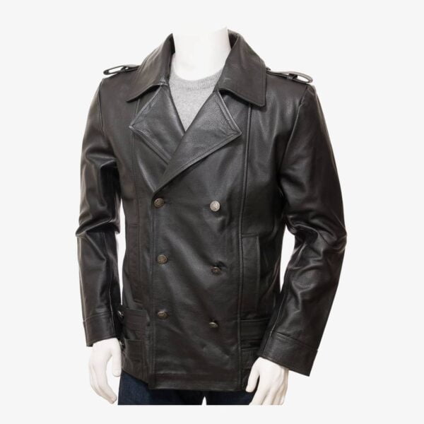 Mens Leather Pea Coat