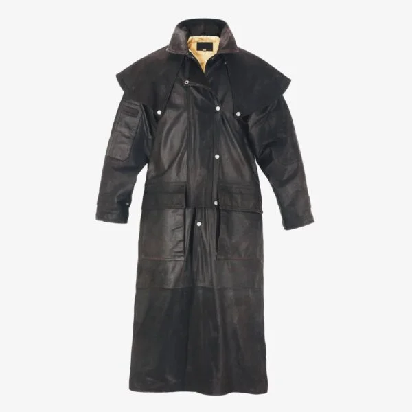 Mens Long Leather Riding Coat