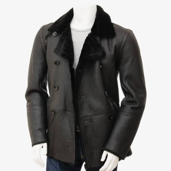 Mens Black Sheepskin Peacoat