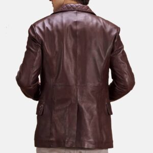 Quilted Maroon Leather Blazer Backview