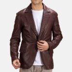 Quilted Maroon Leather Blazer